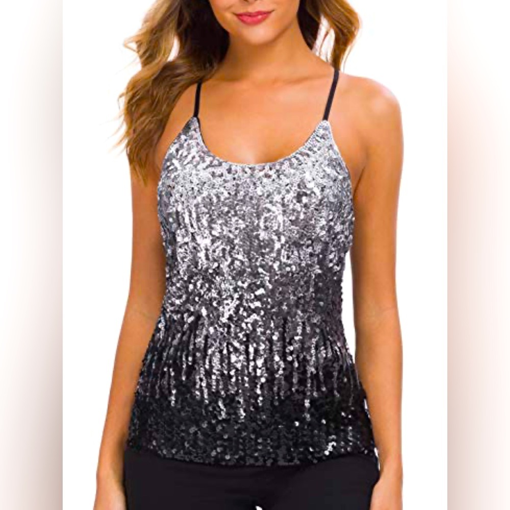 MANER Women's NWT Sequin Tank Top Party Strappy Sparkle Cami Holiday Size Small